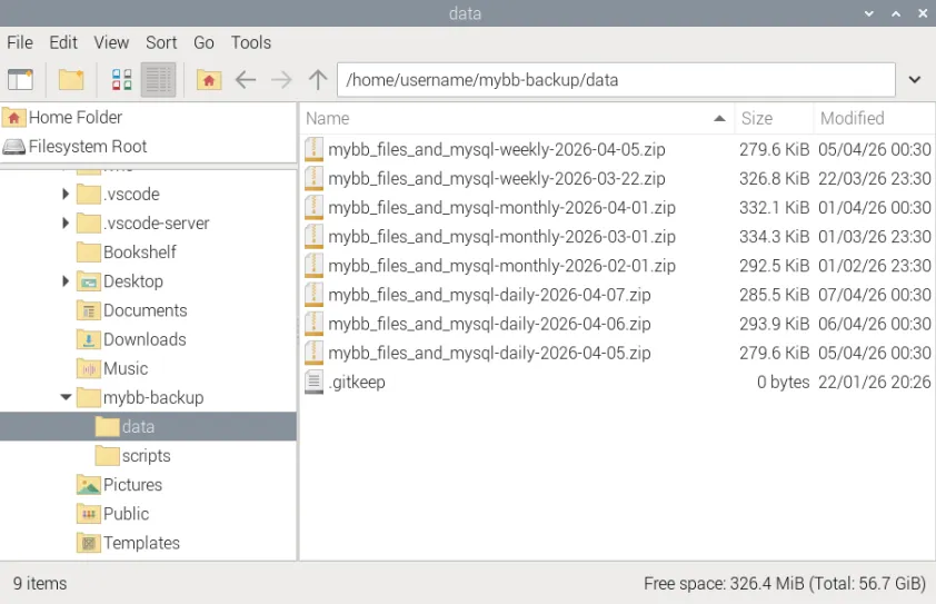 Backup files screenshot